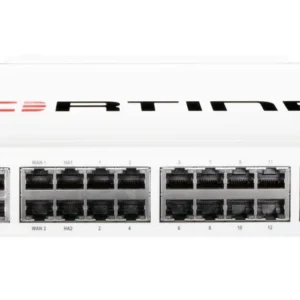 Fortinet 22 x GE RJ45 ports (including 2 x WAN ports, 1 x DMZ port, 1 x Mgmt port, 2 x HA ports, 16 x switch ports with 4 SFP port shared media), 4 SFP ports, 2x 10G SFP+ FortiLinks, dual power supplies redundancy.