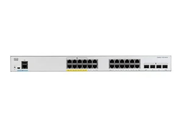 Cisco Catalyst 1000-24P-4X-L Network Switch, 24 Gigabit Ethernet (GbE) PoE+ Ports, 195W PoE Budget, four 10 G SFP+ Uplink Ports, Fanless Operation, Enhanced Limited Lifetime Warranty (C1000-24P-4X-L)