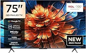 TCL 75Q6C Television 75 Inch Smart TV 4K QD-Mini LED Colorful Quantum Crystal HDR 10+ Gaming Google TV, 144Hz Native Refresh Rate, ONKYO 2.1 Hi-Fi, Dolby Atmos, AI Mode, Game Master (2025 Model)