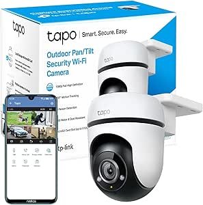 Tapo 1080p Full HD Outdoor Pan/Tilt Security Wi-Fi Camera, 360° Motion Detection, IP65 Weatherproof, Night Vision, Cloud &SD Card Storage, Works with Alexa&Google Home (Tapo C500) White